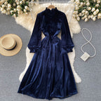 Courtly Flared Sleeve Velvet Dress