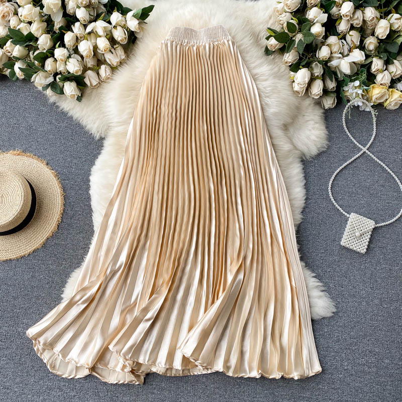 Pressed Pleated Mid-length A-line Skirt