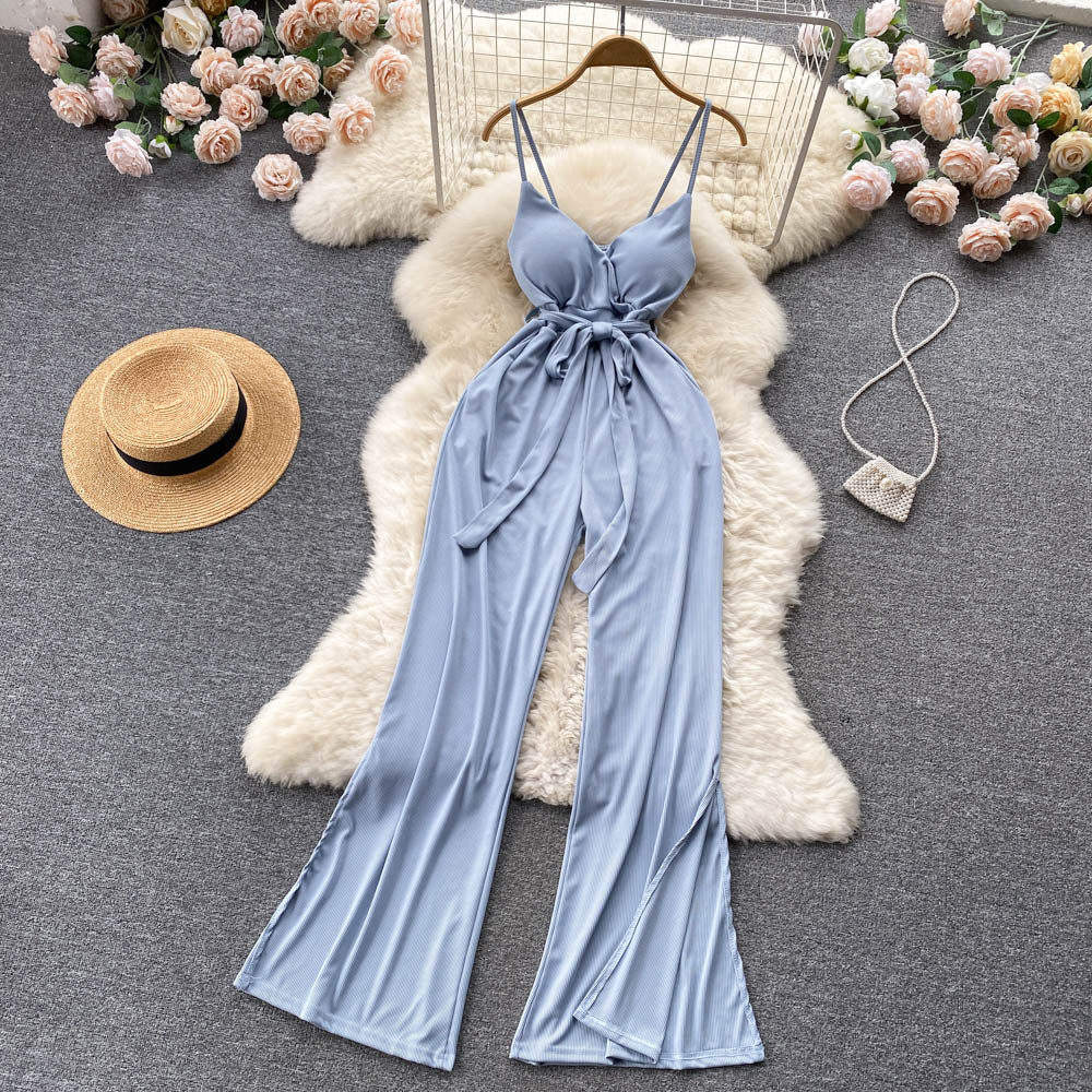Lace-up Waist Slimming Camisole Jumpsuit