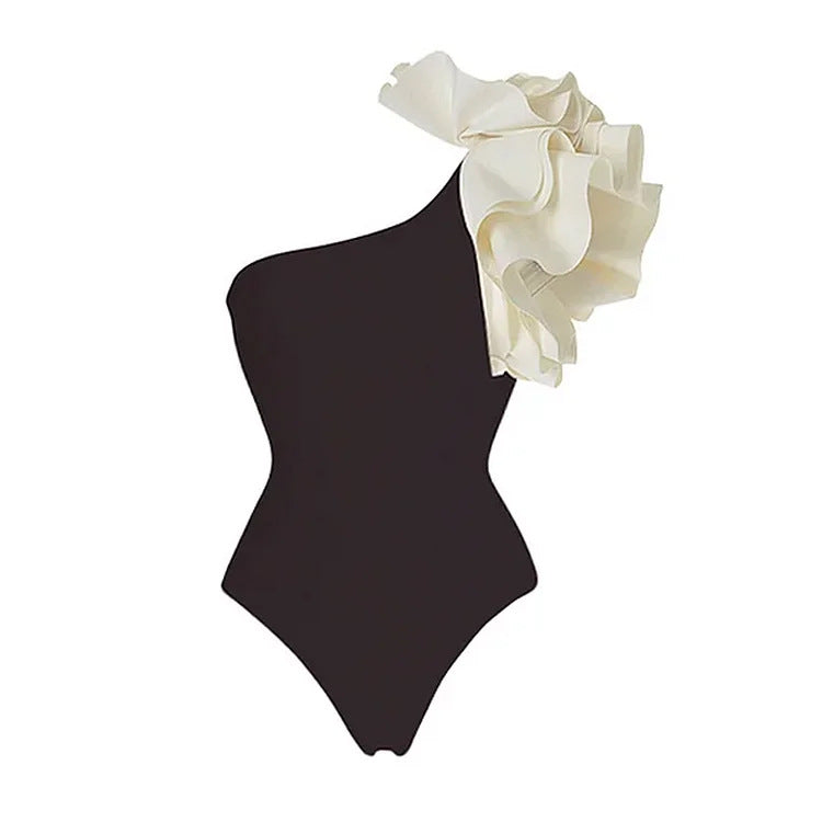 Color Blocking Layered One-piece Swimwear&Skirt