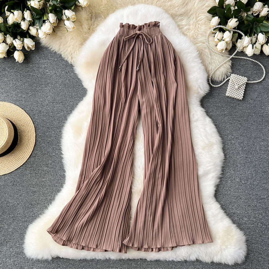 Solid Color Pleated Wide-leg Trousers