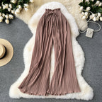 Solid Color Pleated Wide-leg Trousers