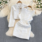 Tweed Plaid Blazer&Skirt 2Pcs