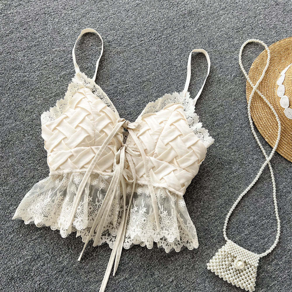Lace V-Neck Tie Tank Top