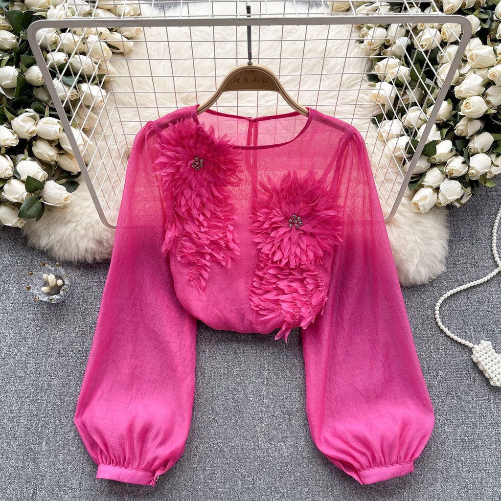 3d Floral Puffy Sleeve Shirt