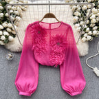 3d Floral Puffy Sleeve Shirt