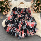 Chiffon Print Puff Sleeves Jumpsuit