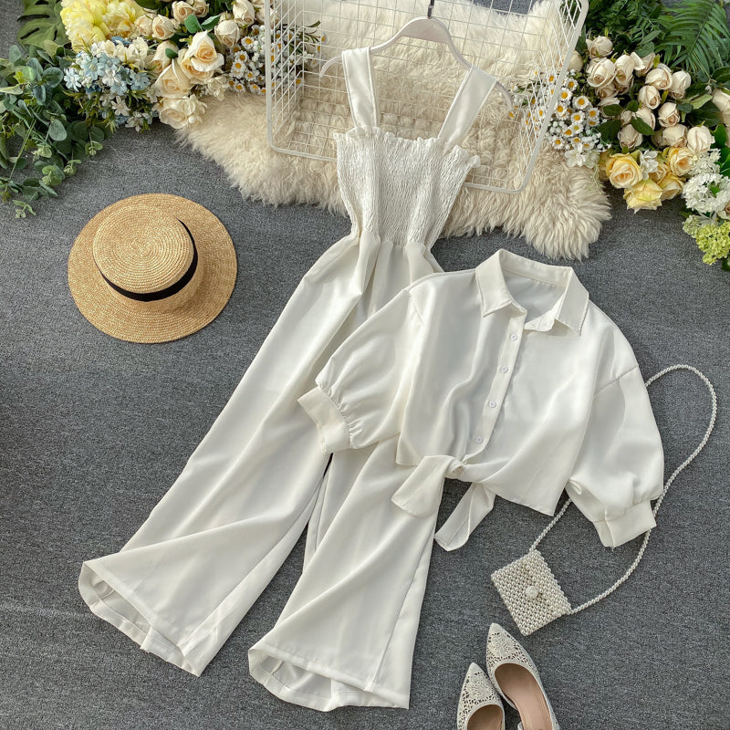 Stand-collar Cardigan&Jumpsuit 2pcs