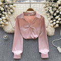 Elegant Solid Color Satin Shirt