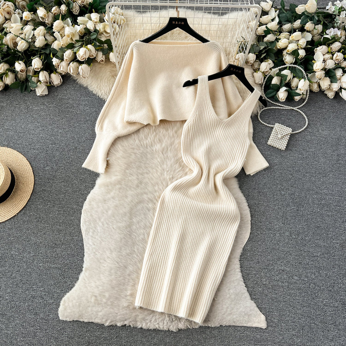 Loose Sweater&Slip Dress Knitted 2Pcs