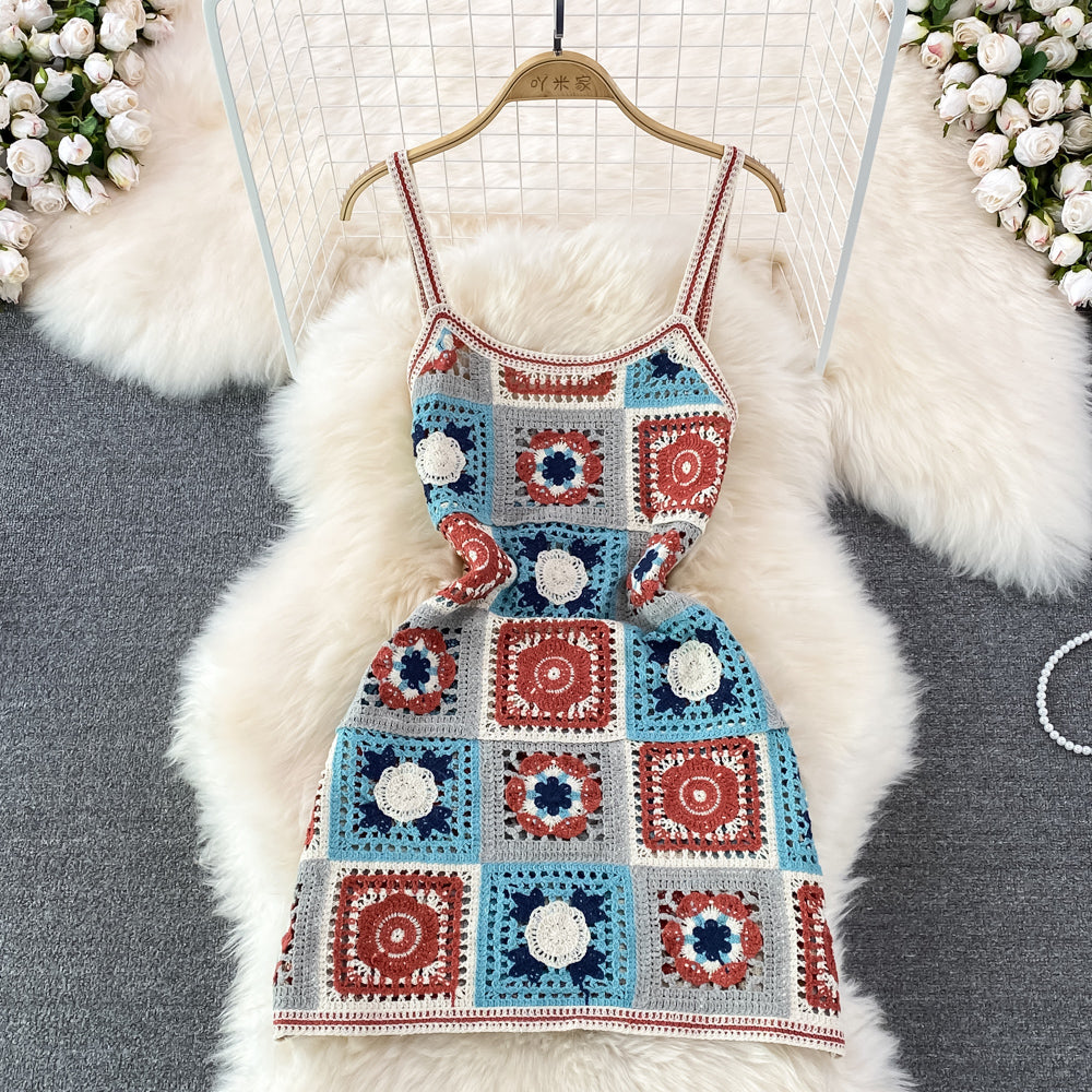 Backless Colourful Crocheted Slip Dress