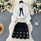 Bow-tie Shirt&Beaded Skirt 2Pcs