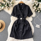 Chic Solid Color Shirt Dress