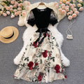 Embroidered Mesh Stitching Knitted Dress