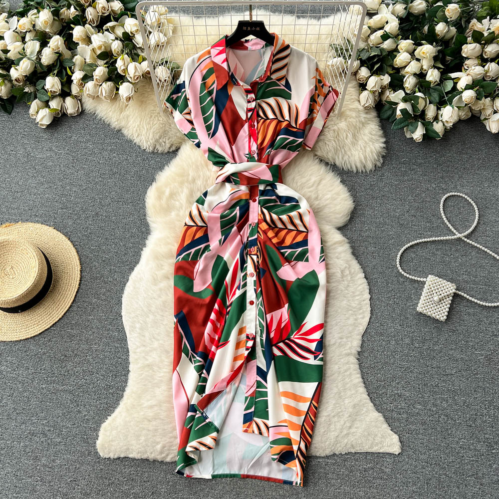 Vintage Lapel Floral Pleated Dress
