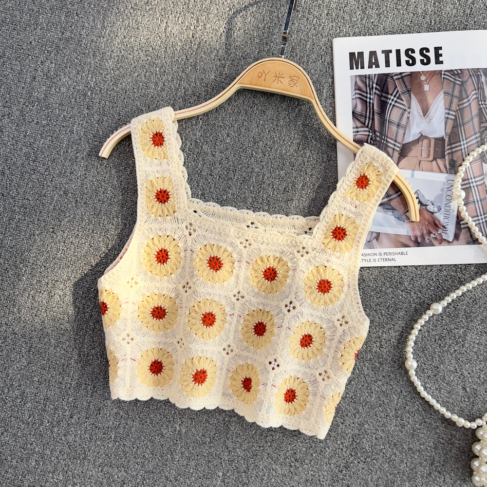 Retro Floral Embroidered Camisole Top