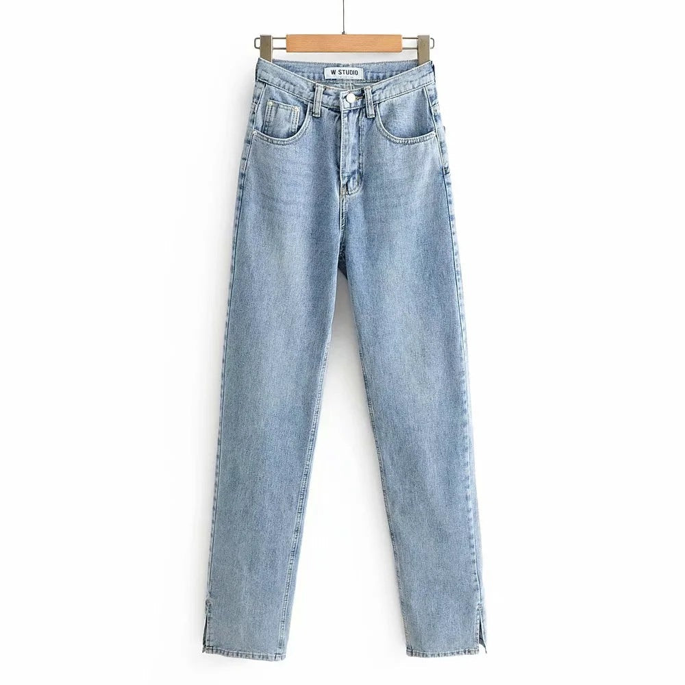 Slit Straight Leg Jeans