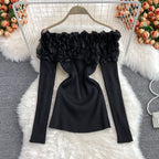 Three-dimensional Floral Off-shoulder Sweater
