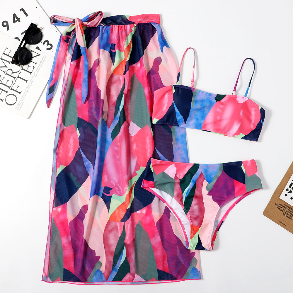 Floral Mesh Tankini 3Pcs with Cover-up