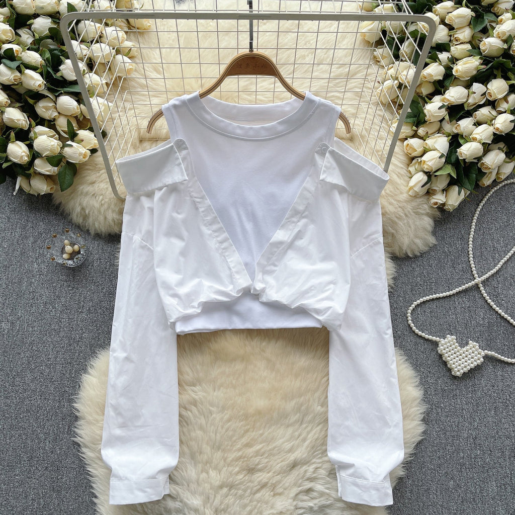 Faux Two-pieces Color Blocking Patchwork Top