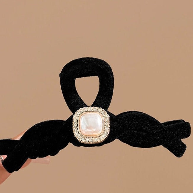 Beaded Black Velvet Hair Claw