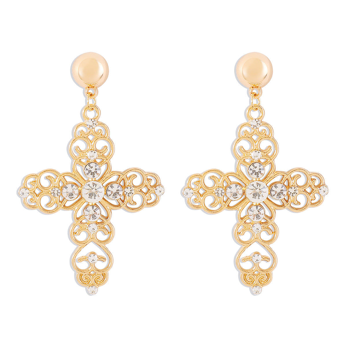 Skeletonized Rhinestone Cross Necklace&Earrings
