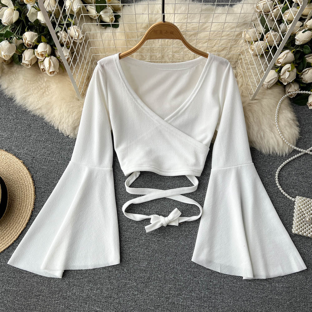 Drawstring V-neck Long-sleeve Top