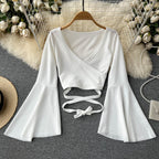 Drawstring V-neck Long-sleeve Top