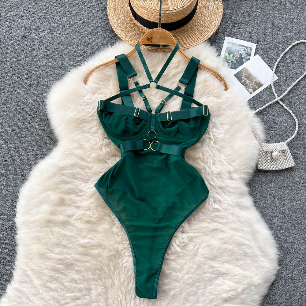 Unique Design Lace-up Hollowed Bodysuit