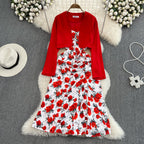 Vintage Sleeveless Dress&Cape Jacket 2Pcs