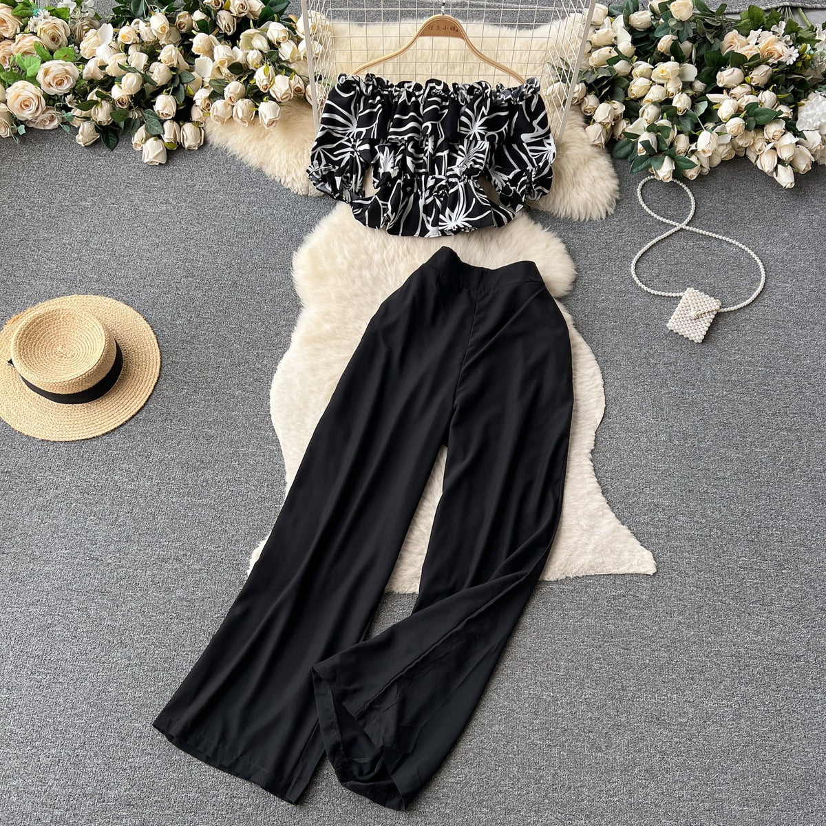 Ruffled Top&Long Trousers Floral 2Pcs