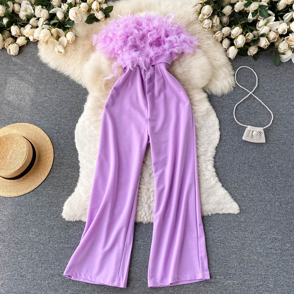 Niche Design Hairy Top Jumpsuit