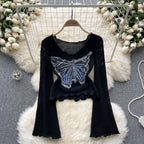 Vintage Distressed Butterfly Pattern Knitwear