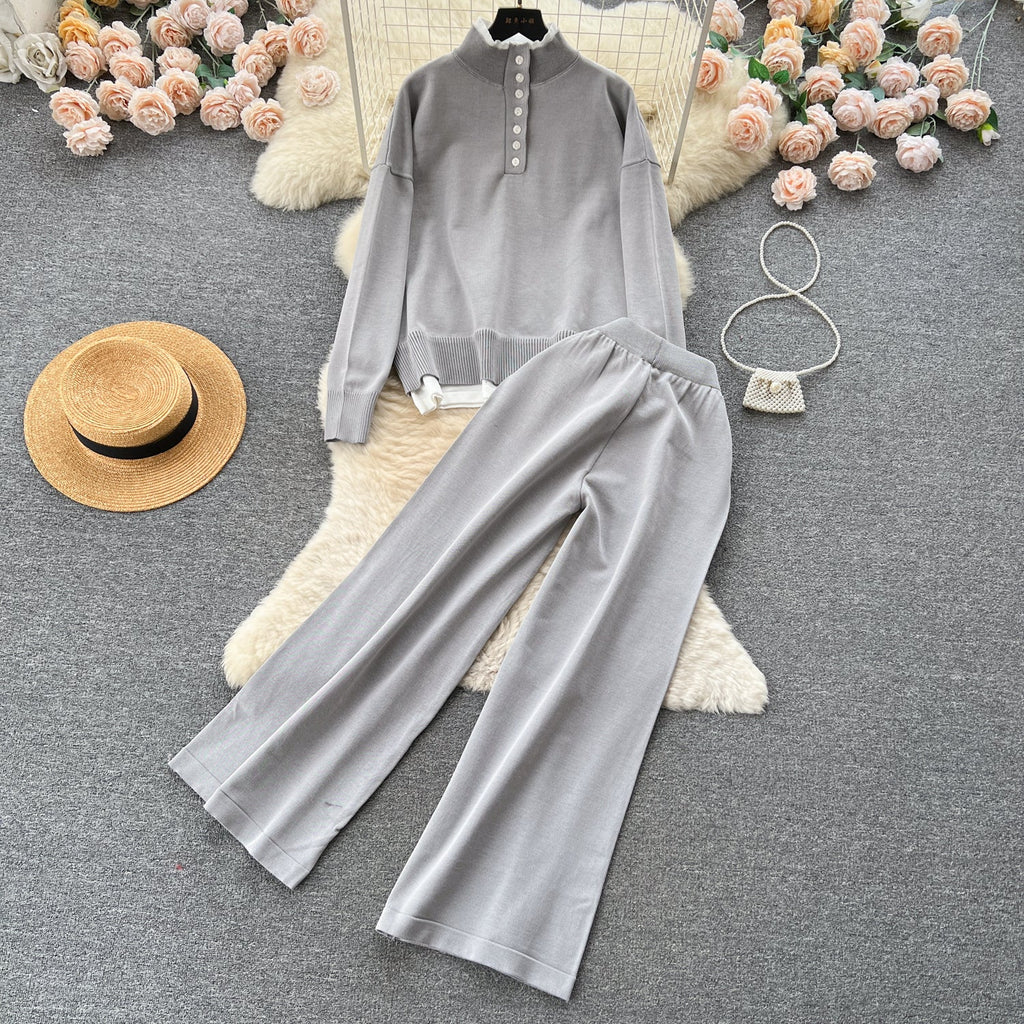 Color Blocking Jumper&Trousers Knitted 2Pcs