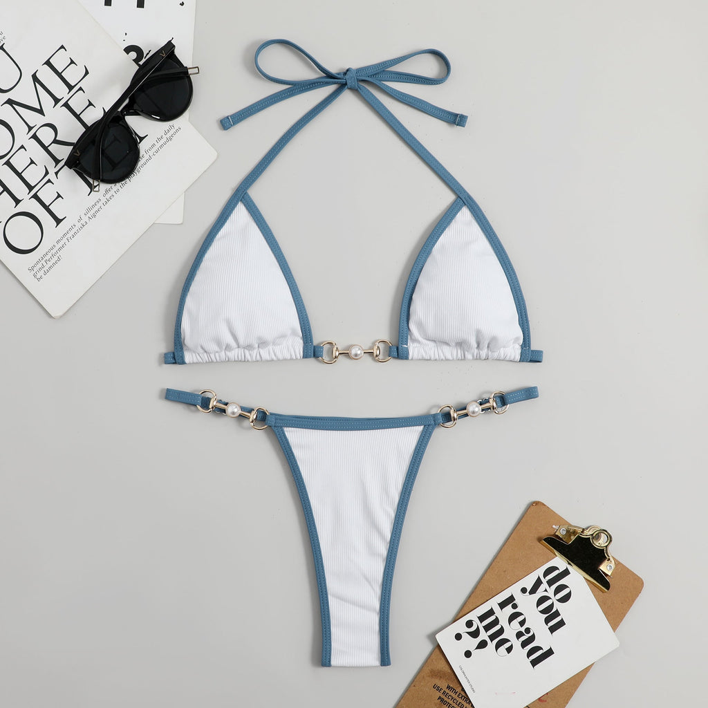 Pit-striped Fabric Color Blocking Bikini