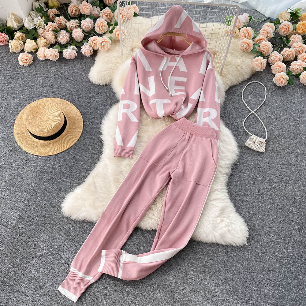 Letter Sweatshirt High Waist Pants Two-piece Set