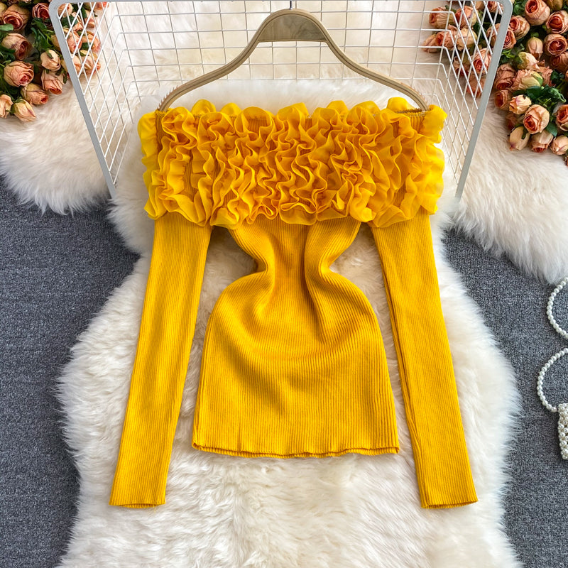 Three-dimensional Floral Off-shoulder Sweater