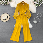 Vintage V-neck Lace Patchwork Jumpsuit