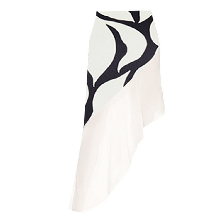Color Blocking Layered One-piece Swimwear&Skirt