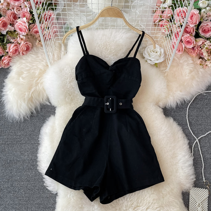 Chic Solid Color Suspender jumpsuit
