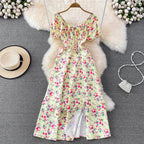French Style Puff Sleeve Floral Dress