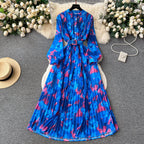 Pleated Floral Printed Shirt Dress