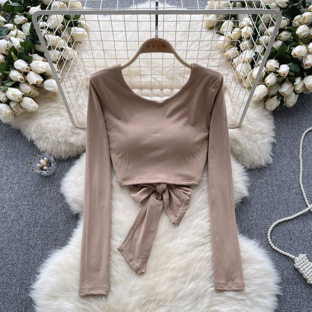 Chic U-neck Backless Lace-up Top