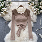Chic U-neck Backless Lace-up Top