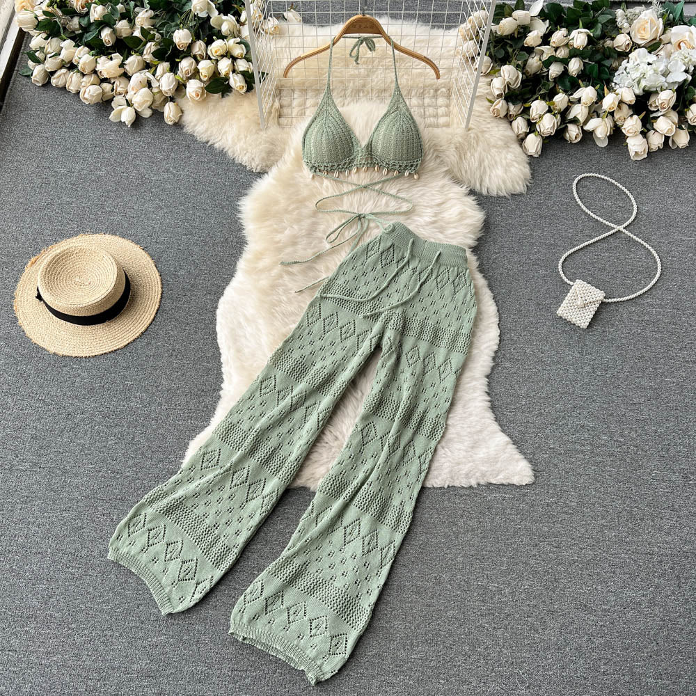 Two-piece Straight-leg Trousers & Lace-up Top