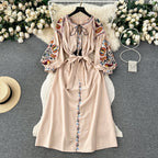 Bohemia Lace-up Embroidered Floral Dress