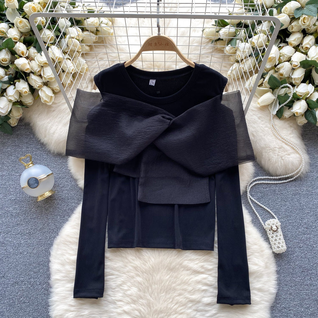 Colorful Lace Bow-tie Bottoming Sweater