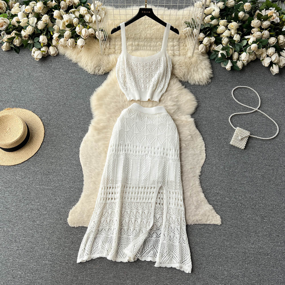 Camisole&Skirt Hollowed Knitted 2Pcs