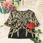 Chic Embroidered Beaded Sequin Shirt