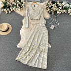 V-neck Top&Split Skirt Floral 2Pcs